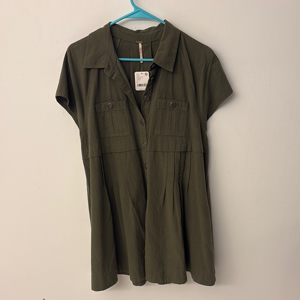 Olive Green Button-Up Women's Top